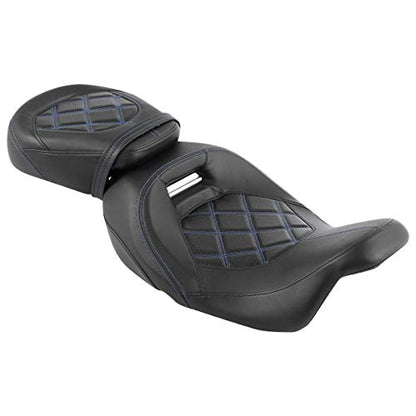 Low-Profile Rider Driver Passenger Pillion Seat Set Fits for Harley Touring 2009-2023 Road King FLHR Street Glide Road Glide Street Glide Ultra Limited - color: Seat Blue