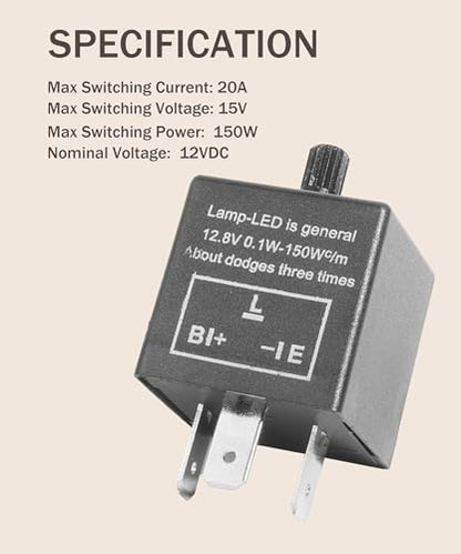 Bylikeho CF-13 LED Flasher Relay, Universal 12V Car Flasher Relay for LED Turn Signal Fixing Hyper Blink Flash, Fits Car SUV Motorcycle