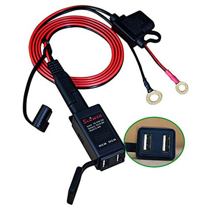 Suuwer 5V 4.8A Dual USB Motorcycle Charger - Quick Disconnect SAE Adapter with LED Voltmeter & ON/Off Switch