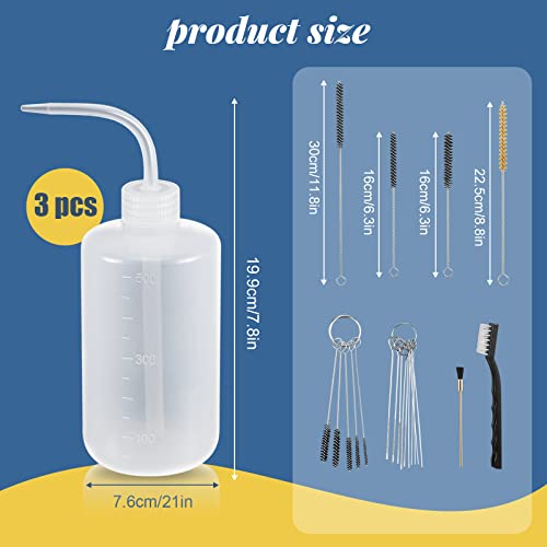 Roshtia 24 Pieces Spray Gun Cleaning Kit 3 Pcs Bottle and 21 Pcs Spray Paint Gun Cleaning Brushes 500ml Plastic Squeeze Wash Bottle Tube Bottle Brushes Paint Gun Cleaning Kit