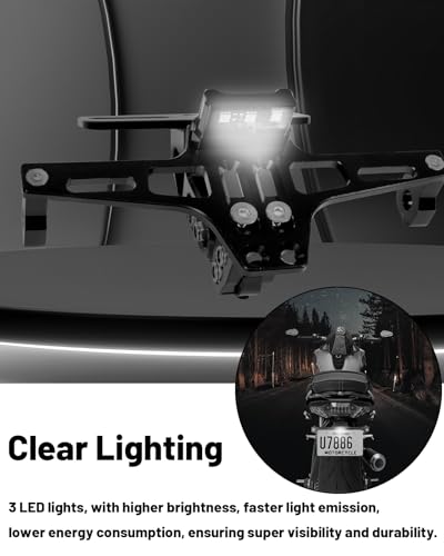 MDPROMCP Motorcycle License Plate Bracket Fender Eliminator With LED Light, CNC Aluminum Universal Motorcycle License Plate Holder Mount (Black) - size: Black