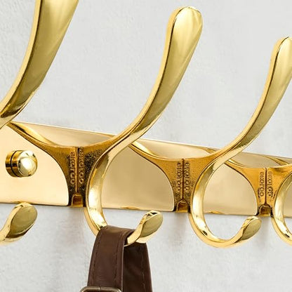 SKOLOO Heavy Duty Wall Mounted Coat Rack - 6 Hooks, Stainless Steel, Sturdy Coat Hooks for Hanging Coats, Jacket, Clothes, Hat, Bright Gold - color: Bright Gold, size: 6 Hook(1 Pack)