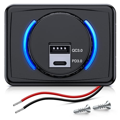 Nilight Quick USB Socket 12V 24V PD Type C and USB Connector 3A Car Outlet with Waterproof Cover Spring Cap LED Light Dual Outlets Port for Cars Trucks Motorcycle RVs Campers - color: USB+PD Type C