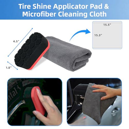 9Pcs Car Wheel Detailing Brush Kit – Scratch-Free Rim & Tire Cleaner Brushes with Tire Shine Pad, Microfiber Towel & Bag – Heavy-Duty Auto Detailing Tools for Cars, Trucks, RVs & Motorcycles