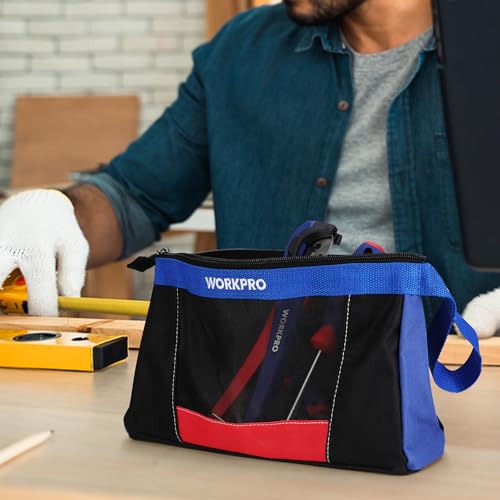 WORKPRO 12" Tool Pouches with Zipper, Utility Bag Pouch for Tool Organizers and Storage, Small Tool Bag, Multipurpose Storage pouch 2-Pack