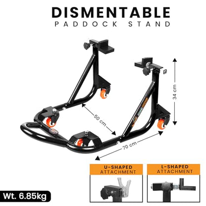 Grand Pitstop Universal Adjustable Rear Paddock Stand for Motorcycle with Swingarm Rest (360° Dismantable, Black, Motorcycle Weight Up to 500 lbs/ 226 Kgs)