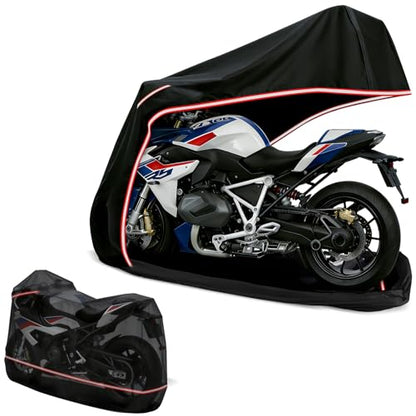 Full Enclosed Motorcycle Cover - Waterproof for Outdoor & Indoor Storage, Heavy 600D Duty with Reflective Strips, Fits Scooters & Touring Motorcycles up to Length86.6" x 45" x 53"Black - size: 86.6"L-45"W-53"H