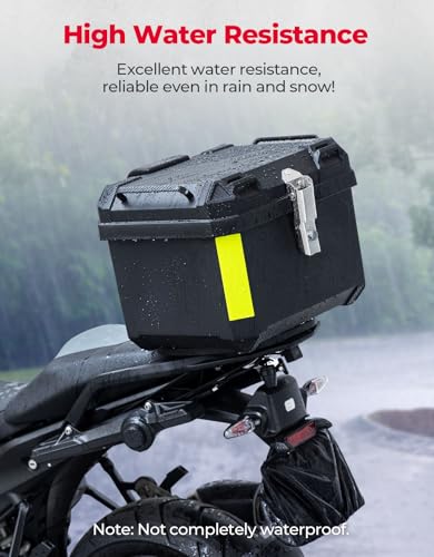 KEMIMOTO Motorcycle Top Case, Universal PP Plastic Trunk, Motorbike Tail Box for All Motorbike, 45L Waterproof Detachable Motorcycle Tail Bag with Lock & Back Cushion, Black - size: 45L