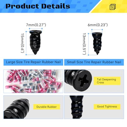 Tire Screw Plug Repair kit, 100 PCS Tire Repair Rubber Nail, for Quick Fixes,Self-Service Tires Repairs Kit, with Box and Screwdriver, Screw in Tire Plugs for Car, Motorcycle, Truck, ATV, Tractor - size: 100PCS