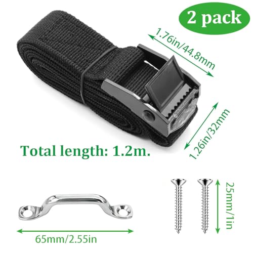 2 PCS 1" x 4ft Battery Tie Down Strap kit,Battery Hold Down Strap with Stainless Steel Cam Buckle,4 Stainless Steel Eye Strap Mounts, 8 SS Screws for Boats, Luggage Belt, Cars - size: 1'' x 48''-2pcs with screws