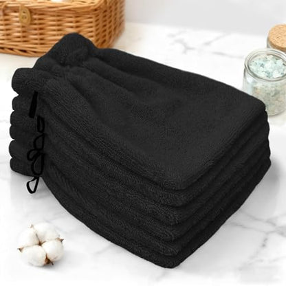 VOOVA & MOVAS Black Washcloths for Body 6PC, 8.3"x6.3" - 100% Cotton,Soft Absorbent Bath Mitt Wash Cloths with Hanging Loop, Bath Mitts for Shower - color: Black