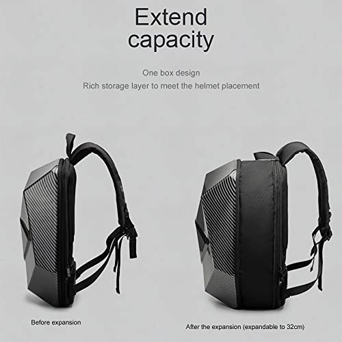 Motorcycle Backpack for Men Waterproof Carbon Fiber Motorbike Helmet Backpack Expandable Rear Seat Bag Moto Travel Luggage (Carbon gray) - color: Carbon Gray