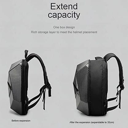 Motorcycle Backpack for Men Waterproof Carbon Fiber Motorbike Helmet Backpack Expandable Rear Seat Bag Moto Travel Luggage (Carbon gray) - color: Carbon Gray