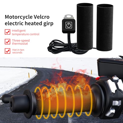 Motorcycle Heated Grips Cover Pad 12V, Universal Handlebar Cover for Motorcycle & ATV, Temperature Adjustable, IP67 Waterproof, ATV Hand Heater Warmer with Switch & Fuse