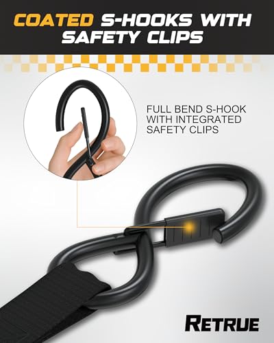RETRUE Heavy Duty Self-Retracting Ratchet Straps, 10 Feet Retractable Ratchet Tie Down Straps with 1,500lb Break Strength for Trailers, Motorcycles, ATVs, Moving, Cargo Handling & More, Black (2 Pack) - size: 2-Pack