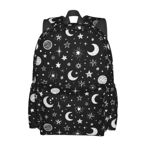 Black and White Stars and Moon Backpack Bookbag Laptop Backpacks Multipurpose Daypack for Boys Girls School Men Women Travel Hiking - color: Black and White Stars and Moon