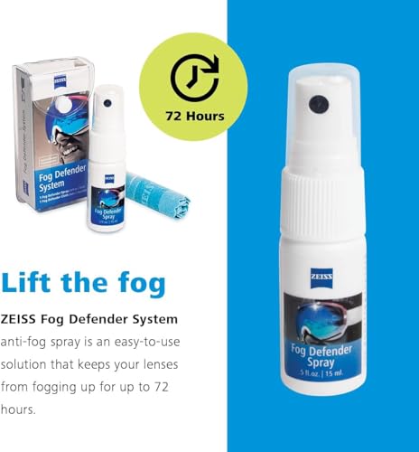 ZEISS Fog Defender System Anti-Fog Spray for Glasses – 1 Spray Bottle and 1 Microfiber Cloth