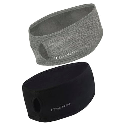 TrailHeads Womens Ponytail Headband - Moisture Wicking Hair Headband for Running, Winter, Workout - Athletic Headband Women - color: black - heather grey