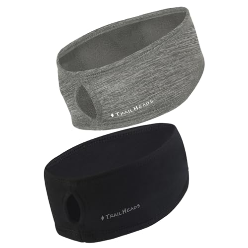TrailHeads Womens Ponytail Headband - Moisture Wicking Hair Headband for Running, Winter, Workout - Athletic Headband Women - color: black - heather grey