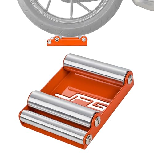 JFG RACING Motorcycle Wheel Cleaning Stand,Portable Wheel Roller Stand for Tire Cleaning & Chain Lubrication(Bikes<485 lbs & Tire Width<180 mm)-Orange - color: Orange