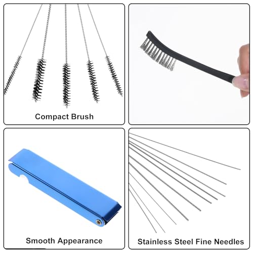 Carburetor Cleaning Kit Includes 7 Nylon Brushes, 23 Needles, 1 Single-Head Brush, 4 Cleaning Hooks, 1 Hexagonal Wrench, 1PC Scraper for Motorcycle ATV Chainsaw Welding Machine Small Engine