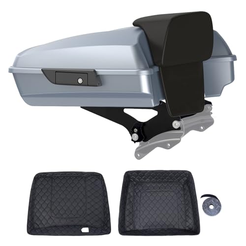 Motorcycle Road Glide Razor Tour Trunk Pack For 2009+ Harley Touring - Barracuda Silver Denim, Black Detachable Mounting Rack, Backrest & Black Trunk Liners - color: Barracuda Silver Denim, size: Razor Tour Trunk Pack, Mount Rack & Black Liners