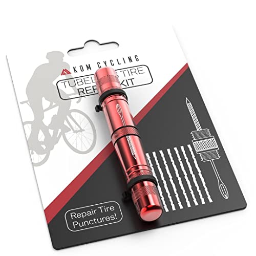 KOM Cycling Tubeless Tire Repair Kit for Bikes 8 Colors! Fixes Mountain Bike and Road Bicycle Tire Punctures - color: Red