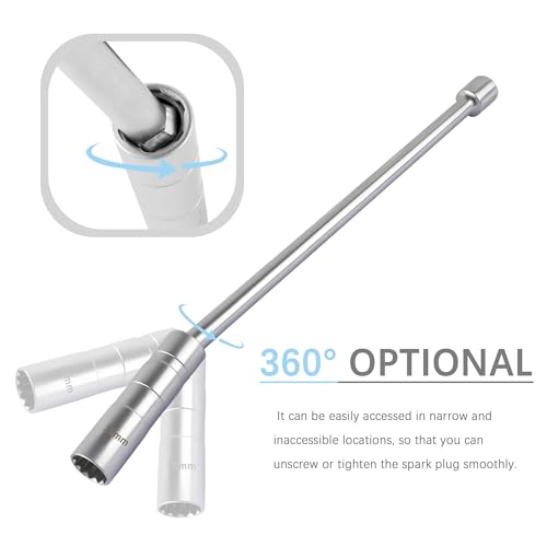 Salior 14mm Extend Spark Plug Socket,Thin Wall 12 Points 3/8" Drive Spark Plug Removal Tool Compatible with BMW Nissan More Car,Steel Magnetic Spark Plug Socket Set Car Tools (14mm Extend)
