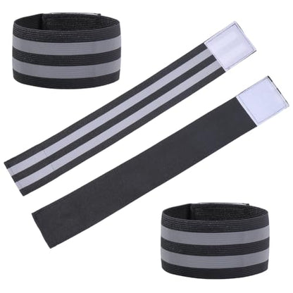 CREATCABIN 4 Pack Reflective Arm Strap Green Event Wristbands Green Yellow Polyester Reflectors Night Light High Visibility H - color: Black