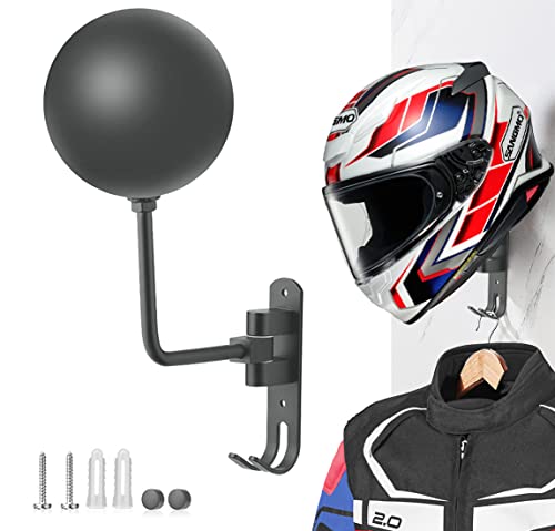 SANGMO Grey 180° Motorcycle Helmet Rack, Rotation Metal Helmet Holder Wall Mount, Helmet Holder Bike with 2 Hooks Helmet Hanger for Motorcycle Bike Coats, Caps, Baseballs, Rugby Helmet - color: Gray*1