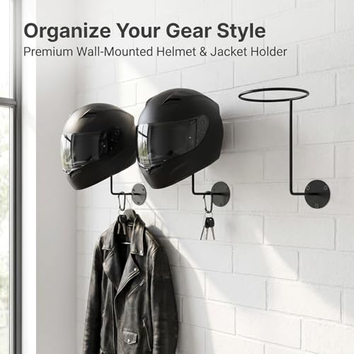 6PCS Motorcycle Helmet Rack, Metal Wall Mount Helmet Holder Stand Display Rack Multifunctional Space-Saving Ball Rack for Cap Hat Wig Riding Jacket Coat