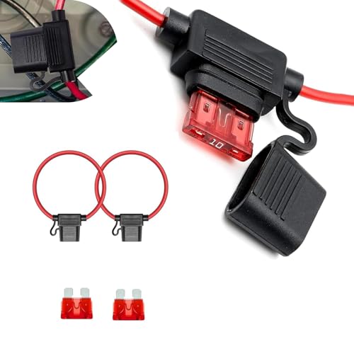 2PCS Inline Fuse Holders, 18 AWG Car Gauge Inline Fuses, Waterproof Fuse Holder with Standard Blade Fuses for Automotive, Marine, Golf Cart Lighting, Electrical Circuits - color: red