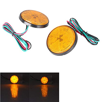 Pair Rectangle Motorcycle Reflector W/ 24 LED, Waterproof and Universal for Car Truck Trailer RV UTV ATV, Orange