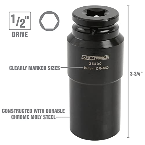OEMTOOLS 25290 19mm Crank Bolt Socket, Heavy Duty Harmonic Balancer Socket For Stubborn Bolts, 19mm Impact Socket 1/2 Drive Crank Bolt Removal Tool - style: 19 millimeter