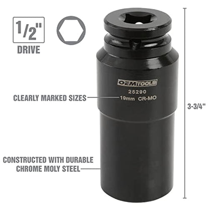 OEMTOOLS 25290 19mm Crank Bolt Socket, Heavy Duty Harmonic Balancer Socket For Stubborn Bolts, 19mm Impact Socket 1/2 Drive Crank Bolt Removal Tool - style: 19 millimeter