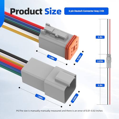 6 Pin Deutsch Connector, Hoodutric 16AWG Gray Male Female Wiring Harness DT Pigtail 6 Wire Waterproof Connector with Heat Shrink Tubing Electrical Tape for Car Truck Motorcycle Boat - 2 Kit - style: 6Pin Gray 2 Set