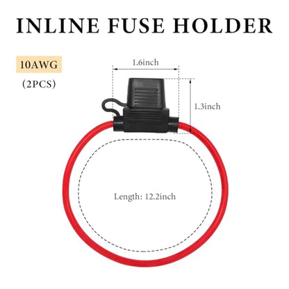 2 PCS 12V 10 AWG Inline Fuse Holder, 10 Gauge in Line Blade Fuse Block Relay with Waterproof Cap, ATC/ATO Standard Pigtail Fuses Holder for Car Truck ATV Boat Marine Audio Lighting - color: 10 AWG