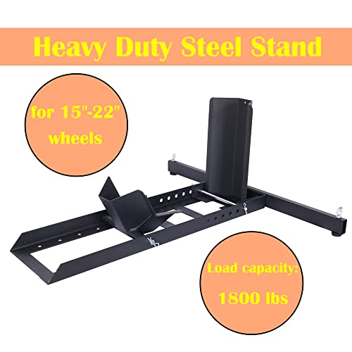 Adjustable Motorcycle Wheel Chock Stand,1800lbs Heavy Duty Wheel Stand,Black Motorbike Front Chock,High-Grade Steel Trailer Stand Motorcycle Trailer for 15"-22" Wheels