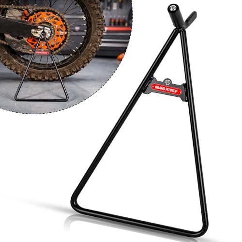 GRAND PITSTOP Heavy Duty Motorcycle Triangle Stand - Universal Paddock Stand for 80-500cc Dirt Bike Supermoto Motocross - Fits 18mm 14.5mm 11mm Axles - Steel Maintenance Lift