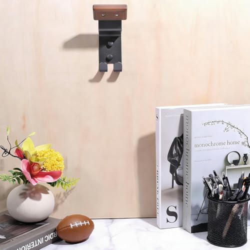 WADORN Black Motorcycle Helmet Holder Helmet Wall Mount Gear Rack Wooden Mounted Stand 5.5x2.8x3.6'' for Home Garage Use Sports Equipment Football Bike Skiing Gear Key Storage Display - size: 14x7.2x9.3cm