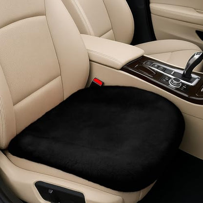 Sheepskin Car Seat Cushion, Thin Soft Faux Fur Auto Seat Cover, Breathable Comfort Seat Protector Pad, Fluffy Non-Slip Winter Driver Seat Cover for Car, Truck, Office, Home Decoration (Black)