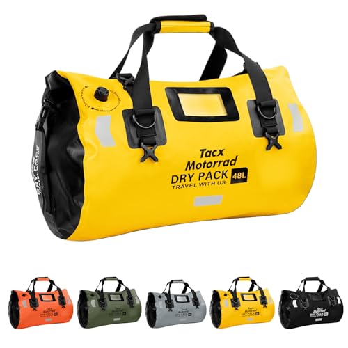 Waterproof Duffel Bag for Men/Women, Roll-top Dry Backpack Duffel Bag with Quick-fixed Straps, Motorcycle Tail Saddle Bag for Motorcycling, Rafting, Boating, Kayaking, Travel, 48L-Yellow - color: Yellow, size: 48L