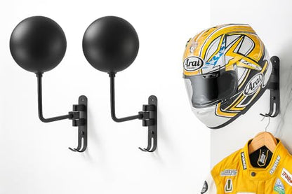 Motorcycle Helmet Rack, Black Wall Mounted Holder - 3 Pack with Metal Hook Hanger for Gear and Accessories, adult