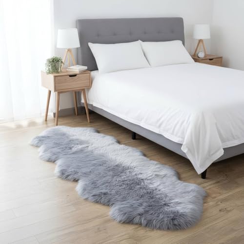 Super Area Rugs Premium Silver Gray Sheepskin Rug Genuine Double 2x6ft Pelt Fluffy Fur Rug for Bedrooms - color: Silver Gray, size: 2' x 6' (Natural)