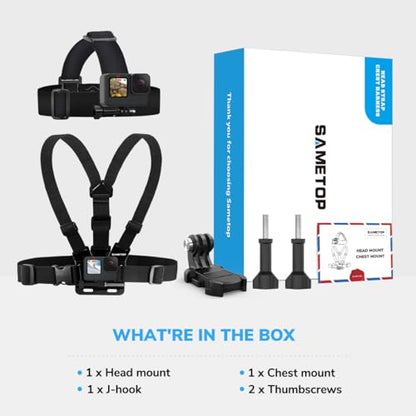Head Mount Strap Chest Mount Harness Chesty Kit Compatible with GoPro Hero 13, 12, 11, 10, 9, 8, 7, 6, 5, 4, Session, 3+, 3, 2, 1, Hero (2018), Fusion, Max, DJI Osmo Action Cameras