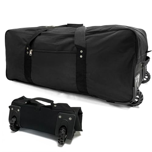 34 inch Large Foldable Duffle Bag with Wheels 600D Oxford Collapsible Large Heavy Duty Cargo Duffel Storage Duffel with Rollers for Camping Travel Gear, Black. - style: 34in