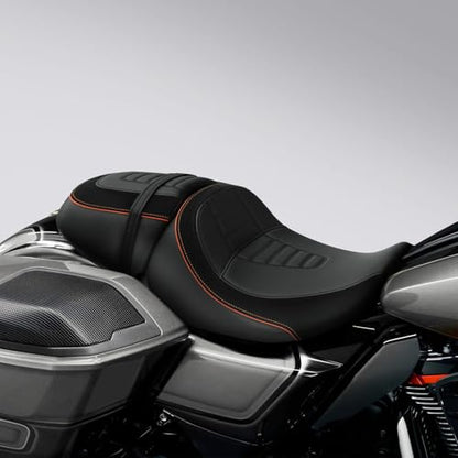 C.C. RIDER Low-Profile Rider&Passenger Seat Fit for Harley Touring 2023-2025 CVO Street Glide FLHXSE CVO Road Glide FLTRXSE 2024-2025 Street Glide FLHX Road Glide FLTRX FLTRXSTSE - size: 01# Black+ Orange Stitchs