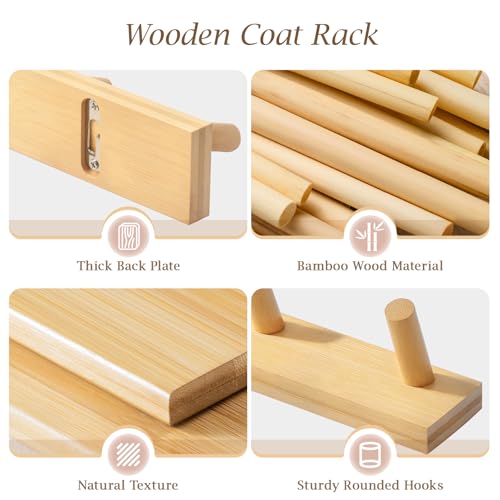 Coat Rack Wall Mount, Wooden Coat Hanger with 5 Hooks, Heavy Duty, Natural, 1 Pcs - color: Natural