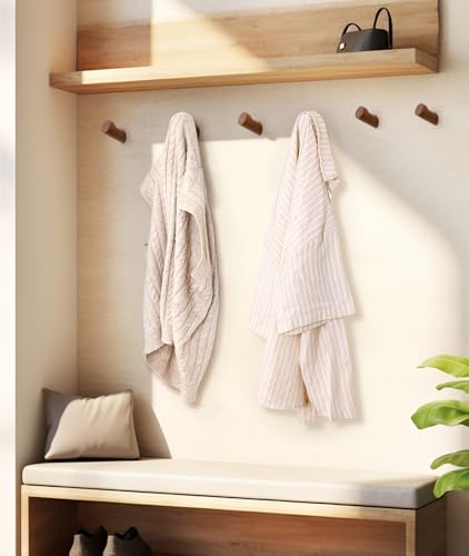 Optish Wood Wall Hooks for Hanging, 4 Pack Hat Hook for Walls, Coat Hook Wall Mount, Backpack Hooks for Walls, Bathroom Towel Hanger (Walnut) - color: Walnut