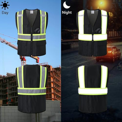 Reflective Safety Vest for Men Women Hi Vis Vest with Pockets High Visibility Vest Mesh Construction Vests Meets ANSI/ISEA Standards (Black-33, X-Large) - color: Black-33, size: X-Large